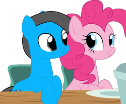 Size: 2500x2056 | Tagged: safe, artist:xxblue-shy-gamersxx, derpibooru import, pinkie pie, oc, oc:william, earth pony, g4, canon x oc, simple background, sitting, transparent background