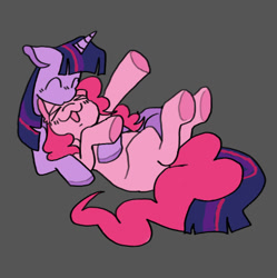 Size: 468x469 | Tagged: safe, artist:koidial, derpibooru import, pinkie pie, twilight sparkle, unicorn twilight, earth pony, pony, unicorn, g4, :3, ><, blush lines, blushing, colored, colored hooves, colored pinnae, colored underhoof, cuddling, curly hair, curly mane, curly tail, ears, eyes closed, female, flat colors, floppy ears, forehead kiss, gray background, hooves, horn, kissing, lesbian, long mane, long tail, lying down, mare, multicolored mane, multicolored tail, old art, open mouth, open smile, pink hooves, prone, purple coat, purple hooves, shipping, simple background, smiling, straight mane, straight tail, tail, three toned mane, tri-color mane, tri-color tail, tri-colored mane, tri-colored tail, tricolor mane, tricolor tail, tricolored mane, tricolored tail, twinkie, unicorn horn