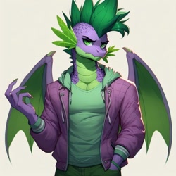 Size: 468x468 | Tagged: safe, ai content, derpibooru import, machine learning generated, spike, anthro, dragon, looking at you