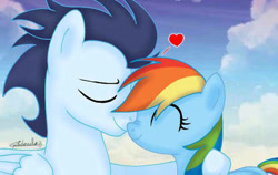 Size: 414x261 | Tagged: safe, artist:gabihessel07, derpibooru import, rainbow dash, soarin', pegasus, pony, cute, dashabetes, dashebtes, female, hearts and hooves day, heartwarming, holiday, if only, male, mare, nuzzling, rainbow dash is best pony, rainbow sass, shipping, soarindash, stallion, straight, sweet dreams fuel, valentine's day