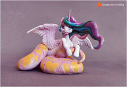 Size: 2321x1587 | Tagged: safe, artist:alexcroft1991, derpibooru import, princess celestia, alicorn, hybrid, lamia, original species, g4, craft, figurine, forked tongue, lamiafied, looking up, sculpture, solo, species swap, spread wings, tongue, tongue out, traditional art, wings