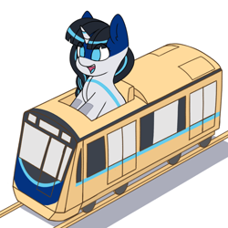 Size: 1668x1668 | Tagged: safe, artist:zeroonesunray, derpibooru import, oc, oc only, oc:ratangga, object pony, original species, pony, unicorn, horn, mrt, mrt jakarta, simple background, solo, train, train pony, white background