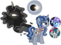 Size: 1699x1260 | Tagged: safe, artist:xxcheerupxxx, derpibooru import, pony of shadows, stygian, trixie, pony, unicorn, g4, female, horn, mare, offspring, parent:stygian, parent:trixie, saddle, simple background, tack, transparent background, trio