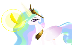 Size: 1920x1200 | Tagged: safe, artist:puzzlshield2, derpibooru import, princess celestia, alicorn, pony, g4, 3d, 3d render, banana, bananalestia, celestia day, do you like bananas?, food, fruit, magic, magic aura, meme, mmd, png, render, simple background, transparent background