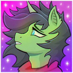 Size: 894x894 | Tagged: safe, artist:zefir_vibe, derpibooru import, oc, oc only, pony, unicorn, g4, abstract background, background, blue eyes, bust, clothes, commission, digital art, ear fluff, ears, eyebrows, female, floppy ears, gradient background, gradient mane, green, horn, male, night, open mouth, open smile, portrait, shiny mane, short mane, signature, smiling, solo, space, sparkly eyes, stallion, starry background, stars, straight, two toned mane, unicorn horn, unicorn oc, wind, wingding eyes, ych result, your character here