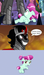 Size: 1280x2160 | Tagged: safe, derpibooru import, edit, edited screencap, screencap, cherry valley, king sombra, pony, unicorn, g4, the beginning of the end, butt, crystal, duo, duo male and female, female, filly, foal, horn, implied foalcon, implied kissing, male, pedophile, plot, stallion, this will end in tears