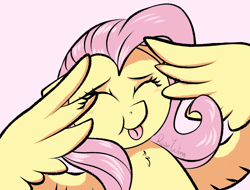 Size: 1970x1500 | Tagged: safe, artist:flutterbug18, derpibooru import, fluttershy, pegasus, pony, g4, ah eto bleh, cute, eyes closed, holding head, meme, pink background, shyabetes, simple background, solo, spread wings, tongue, tongue out, wing hands, wings