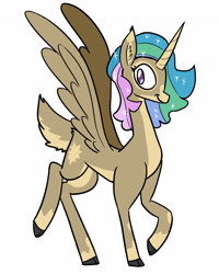 Size: 2131x2670 | Tagged: safe, artist:timsplosion, derpibooru import, princess celestia, deer, deer pony, original species, peryton, g4, bipedal, deer princess celestia, deerified, deerlestia, doe, female, long hair, looking at you, simple background, smiling, smiling at you, solo, species swap, white background