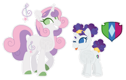 Size: 640x407 | Tagged: safe, artist:xxanimatorixx, derpibooru import, rarity, sweetie belle, pony, unicorn, g4, age swap, alternate cutie mark, alternate design, alternate universe, colored hooves, duo, duo female, female, filly, filly rarity, foal, hooves, horn, mare, older, older sweetie belle, one eye closed, raised hoof, raised leg, role reversal, sibling swap, siblings, simple background, sisters, smiling, tongue, tongue out, transparent background, younger