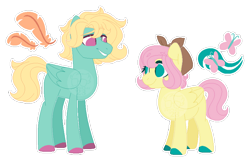 Size: 640x414 | Tagged: safe, artist:xxanimatorixx, derpibooru import, fluttershy, zephyr breeze, pegasus, pony, g4, alternate cutie mark, alternate design, alternate universe, bandana, brother and sister, colored hooves, duo, duo male and female, female, folded wings, hooves, male, role reversal, sibling swap, siblings, simple background, smiling, transparent background, wings