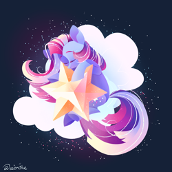 Size: 4500x4500 | Tagged: safe, artist:neonishe, derpibooru import, star swirl, earth pony, pony, g4, blue background, cloud, dark background, eyes closed, female, mare, on a cloud, simple background, sleeping, sleeping on a cloud, solo, stars, tinsel