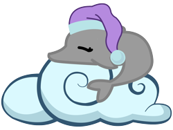 Size: 1600x1200 | Tagged: safe, artist:dropofthehatstudios, derpibooru import, oc, oc only, dolphin, cloud, commission, cute, cutie mark, cutie mark only, hat, nightcap, no pony, simple background, sleeping, solo, transparent background