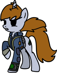 Size: 372x474 | Tagged: safe, artist:snowflakepone, derpibooru import, oc, oc:littlepip, pony, unicorn, fallout equestria, angry, friday night funkin', horn, pip buck, raised hoof, raised leg, simple background, wind, wip