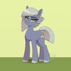 Size: 1200x1209 | Tagged: safe, artist:inkypuso, derpibooru import, limestone pie, earth pony, pony, g4, cute, female, green background, lidded eyes, limabetes, looking at you, mare, patterned background, signature, simple background, solo, standing