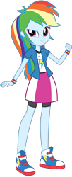 Size: 2048x5000 | Tagged: safe, artist:octosquish7260, derpibooru import, rainbow dash, human, equestria girls, g4, clothes, compression shorts, converse, cutie mark on clothes, female, jacket, shirt, shoes, simple background, skirt, solo, standing, teenager, transparent background, wristband