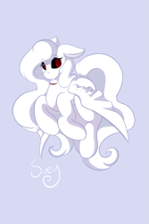 Size: 1365x2048 | Tagged: safe, artist:mscolorsplash, derpibooru import, oc, oc only, oc:suey, ghost, ghost pony, pegasus, pony, black sclera, ears, eyebrows, eyebrows visible through hair, female, floppy ears, light blue background, mare, neck wound, simple background, solo