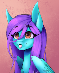 Size: 2438x3000 | Tagged: safe, artist:ermy-poo, derpibooru import, oc, oc only, oc:swing time, pegasus, :p, commissioner:dhs, gradient background, solo, tongue, tongue out