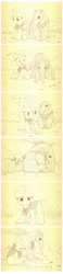 Size: 759x3258 | Tagged: safe, artist:sherwoodwhisper, derpibooru import, oc, oc only, oc:eri, insect, pony, unicorn, ant, anteater, cape, circle of life, clothes, crying, female, filly, foal, horn, monochrome, mother and child, parent and child, sad, speech bubble