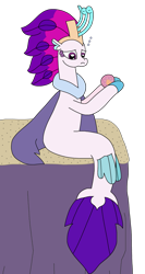 Size: 1565x2946 | Tagged: safe, artist:supahdonarudo, derpibooru import, queen novo, seapony (g4), g4, atg 2024, looking down, newbie artist training grounds, pearl, queen novo's orb, sad, sand, simple background, sitting, transparent background