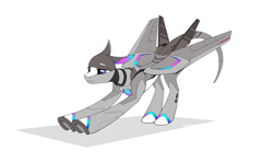 Size: 2800x1660 | Tagged: safe, artist:xn-d, derpibooru import, oc, oc only, oc:spiral light, original species, plane pony, pony, androgynous, collar, iwtcird, plane, simple background, sleepy, solo, stretching, white background