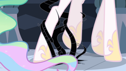 Size: 1920x1080 | Tagged: safe, derpibooru import, edit, edited screencap, screencap, princess celestia, alicorn, pony, g4, princess twilight sparkle (episode), black vine, female, hoof shoes, legs, mare