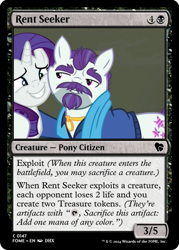 Size: 375x523 | Tagged: safe, derpibooru import, edit, mr. stripes, rarity, earth pony, unicorn, g4, the saddle row review, ccg, horn, magic the gathering, trading card, trading card edit, trading card game