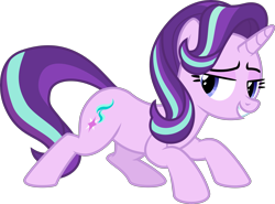 Size: 4055x3000 | Tagged: safe, alternate version, artist:sollace, derpibooru exclusive, derpibooru import, starlight glimmer, pony, unicorn, g4, .svg available, bedroom eyes, eyebrows, face down ass up, female, grin, horn, looking back, mare, raised eyebrow, simple background, smiling, solo, transparent background, vector