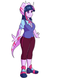 Size: 1000x1350 | Tagged: safe, artist:banco, derpibooru import, twilight sparkle, anthro, dinosaur, plantigrade anthro, g4, crossover, dinosaurified, female, goodbye volcano high, simple background, snoot game, solo, species swap, transparent background, triceratops, twiceratops