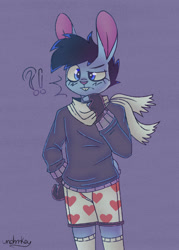 Size: 1626x2267 | Tagged: safe, artist:nehmkey, derpibooru import, oc, oc only, oc:snuggle sparkle pony, anthro, rabbit, animal, clothes, male, solo, species swap, sweater, underwear