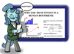 Size: 1491x1087 | Tagged: safe, artist:n-o-n, derpibooru import, oc, oc only, oc:spruce sprout, human, pony, semi-anthro, unicorn, bipedal, business suit, businessmare, clothes, glasses, happy, horn, jewelry, paper, presentation, presenting, proud, shirt, skirt, skirt suit, solo