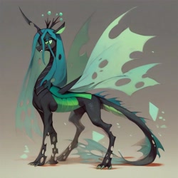 Size: 4096x4096 | Tagged: safe, ai content, derpibooru import, generator:purplesmart.ai, generator:stable diffusion, machine learning generated, queen chrysalis, dracony, dragon, hybrid, g4, changeling hybrid, dragon hybrid, female, horn, prompter:firenhooves, solo, tail, wings