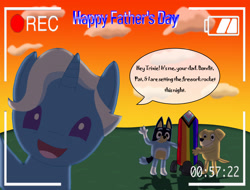 Size: 4320x3288 | Tagged: safe, derpibooru import, jack pot, bandit heeler, bluey, crossover, father's day, pat (bluey), pride, pride month