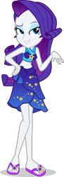 Size: 1454x3991 | Tagged: safe, artist:dustinwatsongkx, derpibooru import, rarity, human, equestria girls, g4, belly button, clothes, clothes swap, female, midriff, sandals, sarong, simple background, solo, swimsuit, swimsuit swap, transparent background, trixie's beach shorts swimsuit, vector