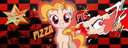 Size: 1918x720 | Tagged: safe, derpibooru import, oc, oc only, oc:pizza pie, food pony, original species, pony, unicorn, fanfic:full friendship's magic, food, horn, pizza pie, ponified, solo, species swap