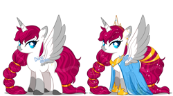 Size: 1280x714 | Tagged: safe, artist:dixieadopts, derpibooru import, oc, oc only, oc:rara, alicorn, pony, alicorn oc, clothes, crown, dress, female, horn, jewelry, mare, regalia, see-through, simple background, solo, transparent background, wings