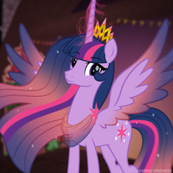 Size: 2000x2000 | Tagged: safe, artist:lovinglypromise, derpibooru import, princess twilight 2.0, twilight sparkle, twilight sparkle (alicorn), alicorn, pony, g4, clothes, ethereal mane, horn, long horn, magic, older, older twilight, older twilight sparkle (alicorn), scarf, solo, starry mane, starry tail, starry wings, tail, wings