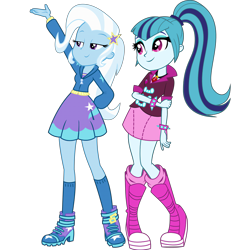 Size: 1080x1080 | Tagged: safe, derpibooru import, editor:cutler1228, sonata dusk, trixie, equestria girls, g4, duo, duo female, female, simple background, transparent background, vector