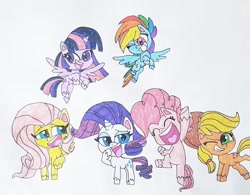 Size: 1080x841 | Tagged: safe, derpibooru import, applejack, fluttershy, pinkie pie, rainbow dash, rarity, twilight sparkle, twilight sparkle (alicorn), alicorn, earth pony, pegasus, pony, unicorn, g4, g4.5, my little pony: pony life, horn