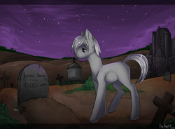 Size: 2722x2000 | Tagged: safe, artist:enjaadjital, derpibooru import, oc, oc only, earth pony, castle, crying, cyrillic, earth pony oc, edmond dantes, grass, grave, gravestone, graveyard, infinity, night, stars