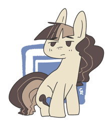 Size: 668x754 | Tagged: safe, artist:kiki-cr, derpibooru import, oc, oc only, oc:fuzzy wuzzy, earth pony, 2018, abstract background, brown hair, brown mane, brown tail, earth pony oc, simple background, sitting, solo, tail, tan coat, unamused, white background