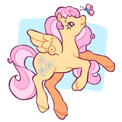 Size: 1316x1316 | Tagged: safe, artist:cocopudu, derpibooru import, fluttershy, butterfly, pegasus, pony, g2, g4, abstract background, g4 to g2, generation leap