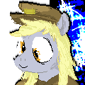 Size: 120x120 | Tagged: safe, artist:y122n20497166, derpibooru import, derpy hooves, pegasus, pony, g4, digital art, female, gray coat, hat, icon, mare, music at source, pixel art, smiling, solo, yellow mane