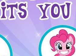 Size: 365x271 | Tagged: safe, derpibooru import, pinkie pie, earth pony, pony, g4, cropped, english, female, gameloft, looking at you, mare, meme, my little pony: magic princess, smiling, smiling at you, solo, text, wow! glimmer