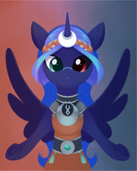 Size: 1675x2092 | Tagged: safe, artist:dusthiel, derpibooru import, princess luna, pony, g4, atg 2024, gradient background, heterochromia, newbie artist training grounds, solo