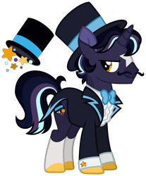 Size: 1509x1820 | Tagged: safe, artist:strawberry-spritz, derpibooru import, oc, pony, unicorn, clothes, cutie mark, hat, horn, male, simple background, solo, stallion, top hat, transparent background, tuxedo