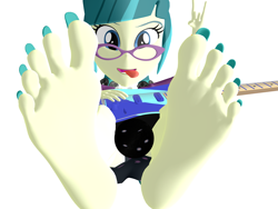 Size: 5000x3750 | Tagged: safe, artist:dragonalex555, derpibooru import, juniper montage, equestria girls, g4, 3d, barefoot, devil horn (gesture), electric guitar, feet, female, fetish, foot fetish, giantess, guitar, macro, mmd, musical instrument, simple background, soles, solo, toenails, toes, tongue, tongue out, white background