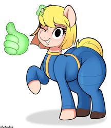 Size: 2244x2600 | Tagged: safe, artist:themimicartist, derpibooru import, oc, oc only, pony, unicorn, fallout equestria, fallout, female, horn, mare, pipmare, simple background, solo, the ass was fat, white background