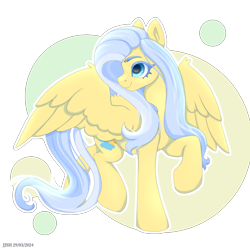 Size: 4134x4134 | Tagged: safe, artist:jjsh, derpibooru import, oc, oc only, pegasus, pony, blue eyes, blue mane, cute, cute face, female, head turn, high res, mare, raised hoof, raised leg, simple background, smiling, solo, spread wings, transparent background, wings