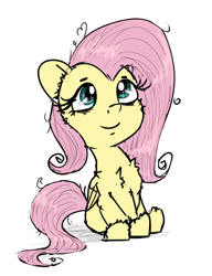 Size: 610x795 | Tagged: safe, artist:chopsticks, derpibooru import, fluttershy, pegasus, pony, g4, cheek fluff, chest fluff, cute, doodle, ear fluff, ears, female, looking up, mare, missing cutie mark, shyabetes, simple background, sitting, sketch, smiling, solo, stray strand, unshorn fetlocks