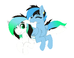 Size: 1000x783 | Tagged: safe, artist:sevenserenity, derpibooru import, oc, oc only, oc:icylightning, bat pony, pegasus, pony, animated, biting, cute, duo, duo male and female, ear bite, female, gif, loop, male, mare, simple background, stallion, straight, tail, tail wag, transparent background
